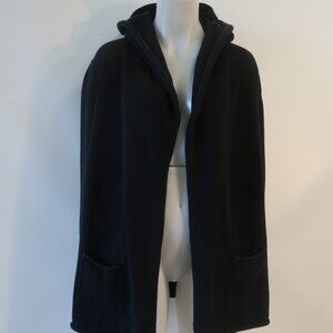 Womens Repeat Black Cotton Patch Pocket Hooded Open Cardigan Sweater 42/L